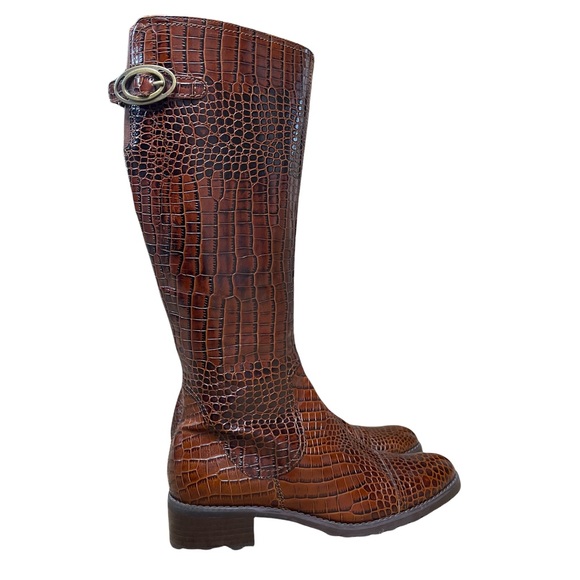 Franco Sarto L-Tribute Brown Leather Crocodile Embossed Tall Boots Women's Sz 8 - Picture 4 of 12